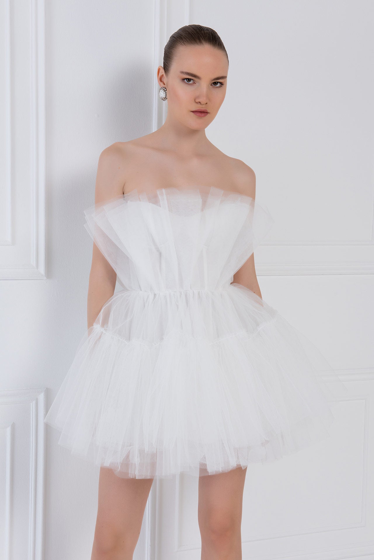 white tulle mini dress